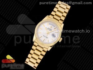 Day-Date 36 YG 128238 GMF Best Edition Silver Dial Stick Markers on President Bracelet A2836