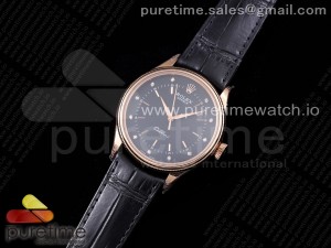 Cellini 50505 RG GMF 1:1 Best Edition Black Dial Diamonds Markers on Black Leather Strap SA3132