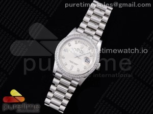 Day Date 36 128239 JDF  1:1 Best Edition 904L Steel Silver Dial Diamonds Markers and Bezel on Bracelet A2836