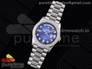 Day Date 36 128239 JDF 1:1 Best Edition 904L Steel Blue Dial Diamonds Markers and Bezel on Bracelet A2836