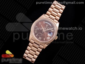 Day Date 40 RG 904L Steel JDF 1:1 Best Edition Brown Roman Dial on RG Bracelet A2836