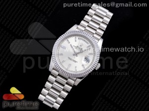 Day Date 40 SS 904L Steel JDF  1:1 Best Edition Silver Crystal Dial on SS Bracelet A2836