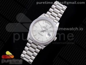 Day Date 40 SS 904L Steel JDF  1:1 Best Edition Silver Stick Dial on SS Bracelet A2836