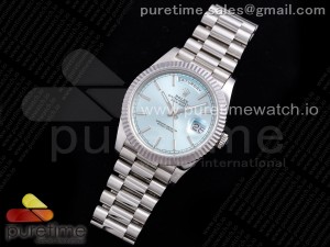 Day Date 40 SS 904L Steel JDF 1:1 Best Edition Ice Blue Stick Dial on SS Bracelet A2836