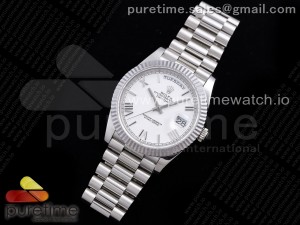 Day Date 40 SS 904L Steel JDF 1:1 Best Edition White Roman Dial on SS Bracelet A2836