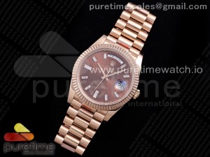 Day Date 40 RG 904L Steel JDF 1:1 Best Edition Brown Crystal Dial on RG Bracelet A2836