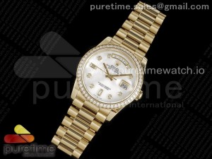 Day Date 36 YG 904L Steel Diamonds Bezel JDF 1:1 Best Edition Silver Diamonds Dial on YG Bracelet A2836