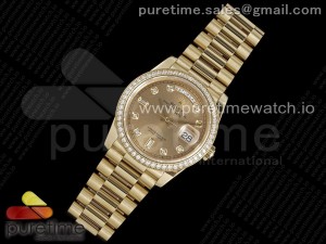 Day Date 36 YG 904L Steel Diamonds Bezel JDF 1:1 Best Edition YG Diamonds Dial on YG Bracelet A2836