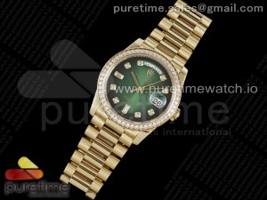 Day Date 36 YG 904L Steel Diamonds Bezel JDF 1:1 Best Edition Green Diamonds Dial on YG Bracelet A2836