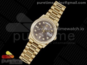 Day Date 36 YG 904L Steel Diamonds Bezel JDF  1:1 Best Edition Brown Diamonds Dial on YG Bracelet A2836