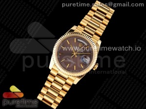 Day Date 36 YG 904L Steel Fluted Bezel JDF 1:1 Best Edition Brown Stick Dial on YG Bracelet A2836