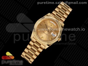 Day Date 40 YG 904L Steel Fluted Bezel JDF 1:1 Best Edition YG Roman Dial on YG Bracelet A2836