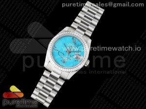 Day Date 36 SS DDF Best Edition Blue Stone Dial on SS Bracelet A2836 Style 3