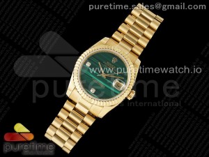 Day Date 36 YG DDF Best Edition Green Stone Dial on YG Bracelet A2836 Style 2