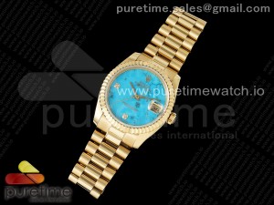 Day Date 36 YG DDF Best Edition Blue Stone Dial on YG Bracelet A2836 Style 2