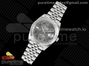 Datejust 41 SS 904L Steel Clean 1:1 Best Edition Gray Dial Green Roman on SS Bracelet VR3235