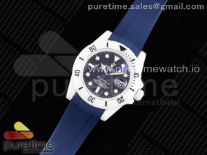 Submariner 40mm White Ceramic 5GF Best Edition Dark Blue Dial on Blue Rubber Strap SA3135