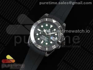 Submariner 40mm Black Ceramic 5GF Best Edition Green Dial on Black Rubber Strap SA3135