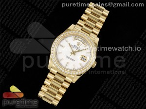 Day Date 40 YG 904L Steel JDF 1:1 Best Edition White MOP Dial Diamonds Bezel on YG Bracelet A2836