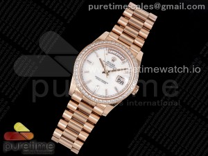 Day Date 40 RG 904L Steel JDF 1:1 Best Edition White Dial Diamonds Bezel on RG Bracelet A2836