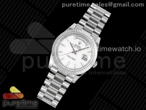 Day Date 40 SS 904L Steel JDF 1:1 Best Edition White Dial on SS Bracelet A2836