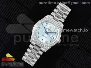 Day Date 40 SS 904L Steel Diamonds Bezel JDF 1:1 Best Edition Arabic Ice Blue Dial on SS Bracelet A2836