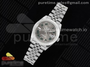 DateJust 41 126334 GMF 1:1 Best Edition 904L Steel Gray Dial Green Roman Marker on Jubilee Bracelet A2824 V2