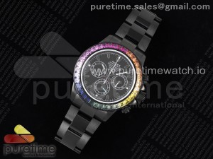 Daytona All Black PVD TWF Best Edition Rainbow Diamonds Bezel Black Dial on PVD Bracelet SA4130