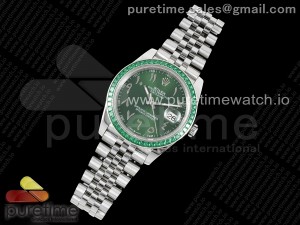 DateJust 41 DIWF 1:1 Best Edition 904L Steel Green Diamonds Bezel Green Dial Arabic Marker on Jubilee Bracelet SA3235