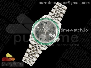 DateJust 41 DIWF 1:1 Best Edition 904L Steel Green Diamonds Bezel Gray Dial Arabic Marker on Jubilee Bracelet SA3235