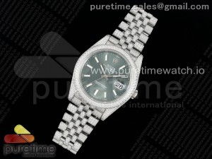 Datejust 41 SS Full Diamonds JDF 1:1 Best Edition Green Stick Markers Dial on Jubilee Bracelet A2824