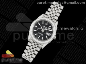 Datejust 41 SS Full Diamonds JDF 1:1 Best Edition Black Stick Markers Dial on Jubilee Bracelet A2824