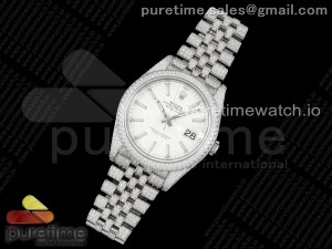 Datejust 41 SS Full Diamonds JDF 1:1 Best Edition White Stick Markers Dial on Jubilee Bracelet A2824