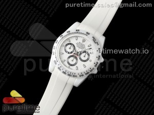 Daytona White Ceramic 5GF Best Edition White/Black Dial on White Rubber Strap A7750