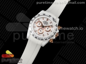 Daytona White Ceramic 5GF Best Edition White/RG Dial on White Rubber Strap A7750