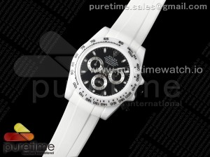 Daytona White Ceramic 5GF Best Edition Black Dial on White Rubber Strap A7750