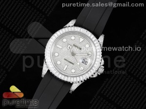 Yacht-Master 42mm Full Diamonds JVSF 1:1 Best Edition Diamonds Dial on Black Rubber Strap VR3235