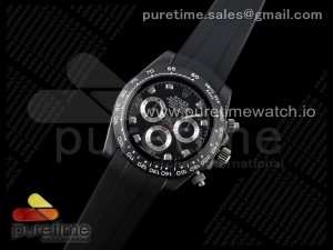 Daytona Black Ceramic 5GF Best Edition Black Diamonds Dial SS Pusher on Black Rubber Strap A7750