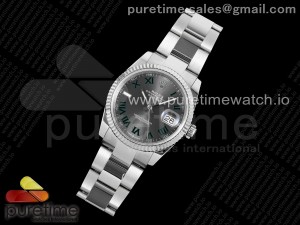 DateJust 36 DIWF 1:1 Best Edition 904L Steel Gray Dial Green Roman on Oyster Bracelet SA3235