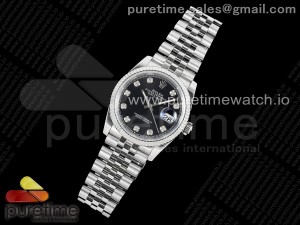 DateJust 36 DIWF 1:1 Best Edition 904L Steel Black Diamonds Dial on Jubilee Bracelet SA3235