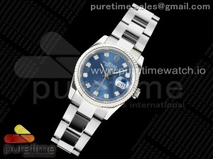 DateJust 36 SS DIWF 1:1 Best Edition 904L Steel Blue Dial Diamonds Markers on Oyster Bracelet SA3235