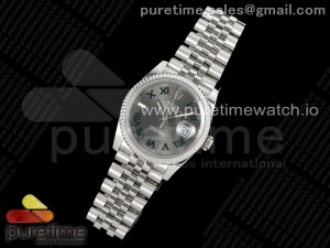 DateJust 36 SS DIWF 1:1 Best Edition 904L Steel Gray Dial Green Markers on Jubilee Bracelet SA3235