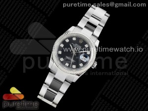 DateJust 36 SS DIWF 1:1 Best Edition 904L Steel Black Dial Diamonds Markers on Oyster Bracelet SA3235