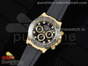 Daytona 116518 BTF 1:1 Best Edition Black Diamonds Dial on Oysterflex Rubber Strap SA4130 V2 