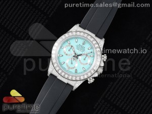 Daytona SS Full Diamonds JVSF 1:1 Best Edition 904L Steel Tiffany Blue Dial on Oysterflex Strap A7750