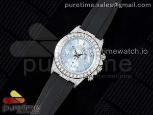 Daytona SS Full Diamonds JVSF 1:1 Best Edition 904L Steel Ice Blue Dial on Oysterflex Strap A7750