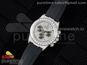 Daytona SS Full Diamonds JVSF 1:1 Best Edition 904L Steel Gray/Black Dial on Oysterflex Strap A7750