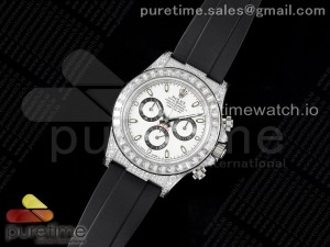 Daytona SS Full Diamonds JVSF 1:1 Best Edition 904L Steel White Panda Dial on Oysterflex Strap A7750