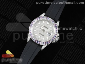 Yacht-Master 42mm Full Diamonds JVSF 1:1 Best Edition Diamonds Dial Pueple Bezel on Black Rubber Strap VR3235