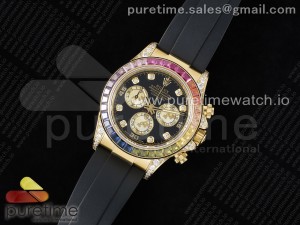 Daytona YG Rainbow Diamonds Bezel JVSF 1:1 Best Edition 904L Steel White Panda Dial on Oysterflex Strap A7750